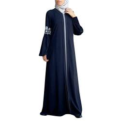 Damen Kleid Muslimisches Robe für Damen Maxikleid Damen Langarm Muslimische Robe Gebet Abaya Kleid Islamischer Naher Osten Dubai Türkei Arabische Muslim Kaftan Kleid Für Ramadan (D2-Blue, L) von Risaho