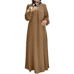 Damen Kleid Muslimisches Robe für Damen Maxikleid Damen Langarm Muslimische Robe Gebet Abaya Kleid Islamischer Naher Osten Dubai Türkei Arabische Muslim Kaftan Kleid Für Ramadan (D3-Brown, L) von Risaho