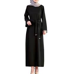 Damen Muslimisches Kleid Gebetskleid für Damen Maxikleid Damen Langarm Muslimische Robe Gebet Abaya Kleid Islamischer Naher Osten Dubai Türkei Arabische Muslim Kaftan Kleid Für (037-Black, XXL) von Risaho
