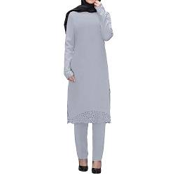 Damen Muslimisches Kleid Gebetskleid für Damen Maxikleid Damen Langarm Muslimische Robe Gebet Abaya Kleid Islamischer Naher Osten Dubai Türkei Arabische Muslim Kaftan Kleid Für Ramadan (038-Grey, M) von Risaho