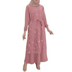 Damen Muslimisches Kleid Gebetskleid für Damen Muslimische Robe Langarm Einfarbig Gebet Abaya Kleid Islamischer Naher Osten Dubai Türkei Arabische Muslim Kaftan Kleid Für Ramadan (X12-Pink, S) von Risaho