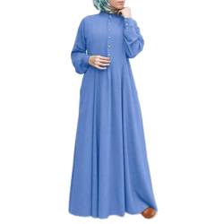 Damen Muslimisches Kleid Gebetskleid für Damen Muslimische Robe Langarm Einfarbig Gebet Abaya Kleid Islamischer Naher Osten Dubai Türkei Arabische Muslim Kaftan Kleid Für Ramadan (X9-Blue, XXL) von Risaho