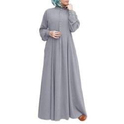 Damen Muslimisches Kleid Gebetskleid für Damen Muslimische Robe Langarm Einfarbig Gebet Abaya Kleid Islamischer Naher Osten Dubai Türkei Arabische Muslim Kaftan Kleid Für Ramadan (X9-Grey, XXL) von Risaho
