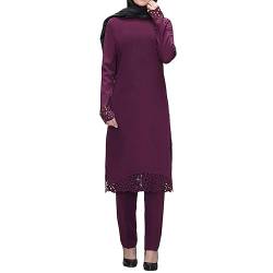 Damen Muslimisches Kleid Gebetskleidung für Frauen Muslimkleid Robe Langarm Einfarbig Gebet Abaya Kleid Islamischer Naher Osten Dubai Türkei Arabische Muslim Kaftan Kleid Für Ramadan (S10-Red, M) von Risaho