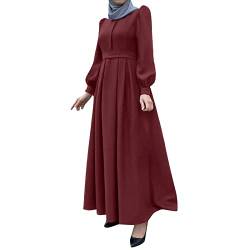 Damen Muslimisches Kleid Gebetskleidung für Frauen Muslimkleid Robe Langarm Einfarbig Gebet Abaya Kleid Islamischer Naher Osten Dubai Türkei Arabische Muslim Kaftan Kleid Für Ramadan (S4-Red, M) von Risaho