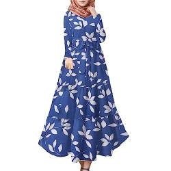Damen Muslimisches Kleid Islamische Gebetskleidung Maxikleid Damen Langarm Muslimische Robe Gebet Abaya Kleid Islamischer Naher Osten Dubai Türkei Arabische Muslim Kaftan Kleid Für (010-Blue, L) von Risaho