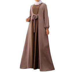Damen Muslimisches Kleid Islamische Gebetskleidung Maxikleid Damen Langarm Muslimische Robe Gebet Abaya Kleid Islamischer Naher Osten Dubai Türkei Arabische Muslim Kaftan Kleid Für (015-Brown, XL) von Risaho
