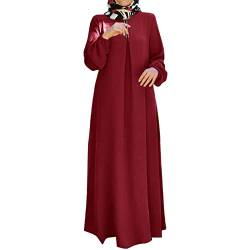 Damen Muslimisches Kleid Islamische Gebetskleidung Muslimkleid Robe Langarm Einfarbig Gebet Abaya Kleid Islamischer Naher Osten Dubai Türkei Arabische Muslim Kaftan Kleid Für Ramadan (C2-Red, XXL) von Risaho
