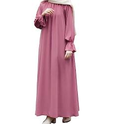 Damen Muslimisches Kleid Muslim Kleidung Für Frauen Muslimische Robe Langarm Einfarbig Gebet Abaya Kleid Islamischer Naher Osten Dubai Türkei Arabische Muslim Kaftan Kleid Für Ramadan (W12-Red, XL) von Risaho