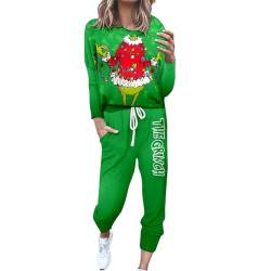 Jogginganzug Damen Grinch Trainingsanzüge Zweiteilige Hausanzug Lounge-Sets Freizeitanzug für Damen Sportanzug Sweatshirt Hosen Jogginganzüge für Frauen 2-teiliges Set Trainingshose mit Taschen von Risaho