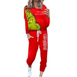 Jogginganzug Damen Grinch Trainingsanzüge Zweiteilige Hausanzug Lounge-Sets Freizeitanzug für Damen Sportanzug Sweatshirt Hosen Jogginganzüge für Frauen 2-teiliges Set Trainingshose mit Taschen von Risaho