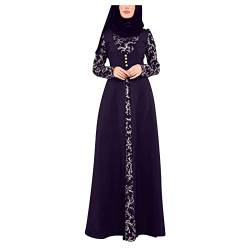 Kleider Damen Sommer Muslimische Kleider Damen Langarm Satin Maxikleid Abaya Burka Ganzkörper Kaftan Ramadan Lang Gebetskleid (O6-Purple, L) von Risaho