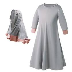 Mädchen Muslimische Kleider Kinder Gebetskleidung Langarm Arabisch Robe Ramadan Lang Gebetskleid (Y4-Grey, 2-3 Years) von Risaho
