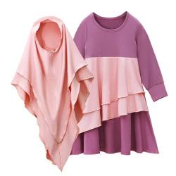 Mädchen Muslimische Kleider Kinder Gebetskleidung Langarm Arabisch Robe Ramadan Lang Gebetskleid (Z2-Purple, 3-4 Years) von Risaho