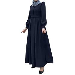 Muslimische Kleid für Damen Gebetskleid für Damen Muslimkleid Robe Langarm Einfarbig Gebet Abaya Kleid Islamischer Naher Osten Dubai Türkei Arabische Muslim Kaftan Kleid Für Ramadan (B2-Blue, XXL) von Risaho