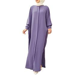 Muslimische Kleid für Damen Muslimische Robe mit Hijab Maxikleid Damen Langarm Muslimische Robe Gebet Abaya Kleid Islamischer Naher Osten Dubai Türkei Arabische Muslim Kaftan (X12-Purple, One Size) von Risaho