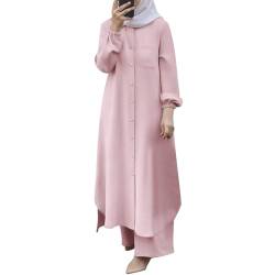 Muslimische Kleider für Damen Gebetskleidung Damen Muslim Roben Türkische Robe Langarm Muslimische Robe Gebet Abaya Kleid Islamischer Naher Osten Ramadan Dubai Türkei Arabische Muslim (U3-Pink, L) von Risaho