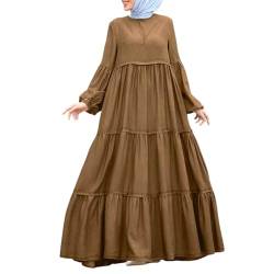 Muslimische Kleider für Damen Muslim Kleidung Für Frauen Muslimkleid Robe Einfarbig Gebet Abaya Kleid Islamischer Naher Osten Dubai Türkei Arabische Muslim Kaftan Kleid Für Ramadan (U5-Khaki, L) von Risaho