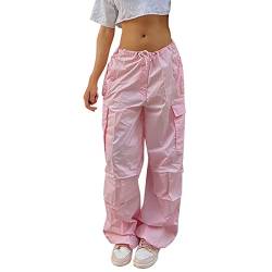 Risaho Fallschirmhosen Teenager Baggy Cargohose Damen Y2K Weites Bein Track Pants Vintage Baggy Hosen für Frauen Streetwear Elastische Taille Parachute Pants von Risaho