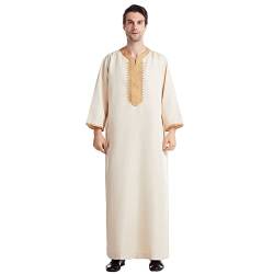 Risaho Herren Kaftan Sommer Islam Muslim Druck Robe Baumwolle Leinen Bunt Arabische Islamische Kleidung Indisch Muslimische Afrika Dubai Kaftan für Männer (W14-Beige, M) von Risaho