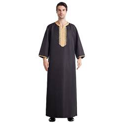 Risaho Herren Kaftan Sommer Islam Muslim Druck Robe Baumwolle Leinen Bunt Arabische Islamische Kleidung Indisch Muslimische Afrika Dubai Kaftan für Männer (W14-Black, XL) von Risaho