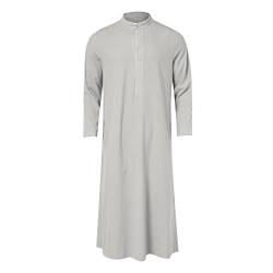 Risaho Herren Kaftan Sommer Islam Muslim Druck Robe Baumwolle Leinen Bunt Arabische Islamische Kleidung Indisch Muslimische Afrika Dubai Kaftan für Männer (W4-Grey, M) von Risaho