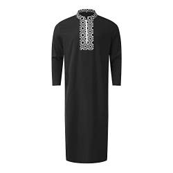 Risaho Herren Kaftan Sommer Islam Muslim Druck Robe Baumwolle Leinen Bunt Arabische Islamische Kleidung Indisch Muslimische Afrika Dubai Kaftan für Männer (W5-Black, XXL) von Risaho