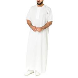 Risaho Herren Kaftan Sommer Islam Muslim Druck Robe Baumwolle Leinen Bunt Arabische Islamische Kleidung Indisch Muslimische Afrika Dubai Kaftan für Männer (W8-White, L) von Risaho