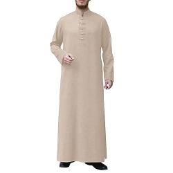 Risaho Herren Kaftan Sommer Islam Muslim Druck Robe Baumwolle Leinen Bunt Arabische Islamische Kleidung Indisch Muslimische Afrika Dubai Kaftan für Männer (W9-Khaki, L) von Risaho