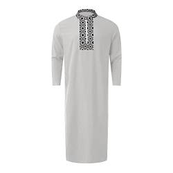 Risaho Herren Kaftan Thobe Langarm Roben mit Stehkragen Muslimisches Kleid Kaftan Gewand Arabisch Gebet Eid Kleidung (01-Grey, L) von Risaho