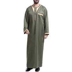 Risaho Herren Kaftan Thobe Langarm Roben mit Stehkragen Muslimisches Kleid Kaftan Gewand Arabisch Gebet Eid Kleidung (06-Green, M) von Risaho