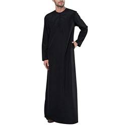 Risaho Kaftan Herren Abaya Muslimische Arabische Islamische Kleidung Lange Ärmel V-Ausschnitt Streifen Print Lose Lang Thobe (W1-Black, XXXXXL) von Risaho