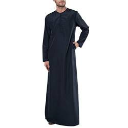 Risaho Kaftan Herren Abaya Muslimische Arabische Islamische Kleidung Lange Ärmel V-Ausschnitt Streifen Print Lose Lang Thobe (W1-Navy, XXXXXL) von Risaho