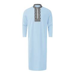 Risaho Kaftan Herren Lang, Herren Muslimische Kleider Kaftan - Mittlerer Osten Saudi-Arabische Roben Türkisch Kleider Thobe Männer Gebetskleidung Drucken Taschen Kleider (X5-Blue, M) von Risaho