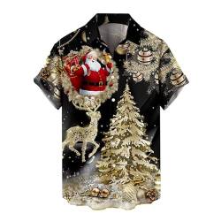 Weihnachtshemd Herren 3XL Lustig Weihnachten Muster 3D Bedruckte Hemden 2022 Christmas Shirt Freizeithemd Hawaii-Print X-Mas Christmas Langarmhemd Hawaiihemd Herrenhemd Tops (Z2-Gold,3XL) von Risaho