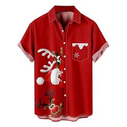Weihnachtshemd Herren Lustig,Weihnachten Muster 3D Bedruckte Hemden Christmas Shirt Freizeithemd Hawaii-Print X-Mas Christmas Langarmhemd Thema Shirt Knopf Santa Design Revershemd (M5-U,3XL) von Risaho