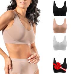 BH Damen Ohne Bügel Breiten Schultern 3 Stück - Bralette Damen aus Mikrofaser, BH Ohne Bügel weicher als Bustier Damen Baumwolle, Komfort Top-BH, Nahtlose Verarbeitung - Made in Italy von Risalti