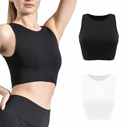 Risalti Amerikanisches Damen-Top mit Rippung, 2 Stück, Sommer-Top aus Mikrofaser, Sporttop für Damen, elastisch, Sport-BH, ohne Bügel, nahtlos, hergestellt in Italien, Weiß, Schwarz, L/XL von Risalti