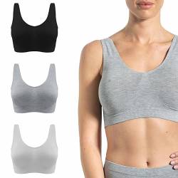 Risalti Bügelfreier BH aus Bambus, breite Schultern, weich, elastisch und atmungsaktiv, nahtloser BH, nahtloses Damen-Top – Made in Italy, Weiß, Schwarz, Grau, L/XL von Risalti