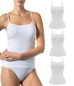 Risalti Damen-Tanktop aus Mikrofaser, schmale Schulter, 3 Stück – Unterwäsche für Damen, elegant, weicher als Tanktops für Damen, Baumwolle, nahtlos, Women Underwear, Weiß-Weiß-Weiß, S-M von Risalti