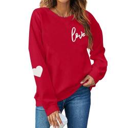 Ritatte Damen Valentinstag Sweatshirt Niedliche Liebe Herz Grafik Buchstabe Rundhalsausschnitt Langarm Lässige Frühling Herbst Pullover Tops, Rot/Ausflug, einfarbig (Getaway Solids), L von Ritatte