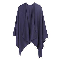 Ritera Damen Poncho Schal Cashmere Feeling Strick Decke Cape Cardigan für Frauen Retro Cardigans Pullover Umhängetuch im Winter Geschenk für Mutter Wrap Navy Blau von Ritera