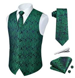 Rithern Herren Anzug Westen Grün Paisley Westen Krawatten und Einstecktuch Set Seide Hochzeit Weste Business Anzug Weste 3XL von Rithern