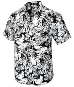 Rithern Herren Hawaii Hemd Kurzarm Funky Sommer Freizeithemden für Herren Strand Surf Hawaii Hemden mit Vordertasche Schwarz & Weiß 2XL von Rithern