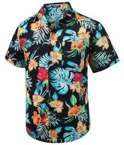 Rithern Herren Hawaiihemd Kurzarm Funky Blumen Sommer Freizeit Hemden Strand Hawaii-Hemd Button Down Schwarz & Orange 3XL von Rithern