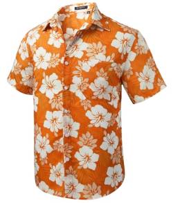 Rithern Orange Herren Hawaiihemd Kurzarm Sommer Blumen Bedruckter Hemden Funky Freizeithemden für Männer Strand Party 3XL von Rithern