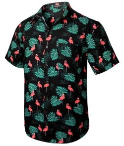 Rithern Schwarz Hawaii Hemd Herren Funky Flamingo Freizeithemden Kurzarm Sommer Haweihemd für Urlaubs Strand mit Fronttasche S von Rithern