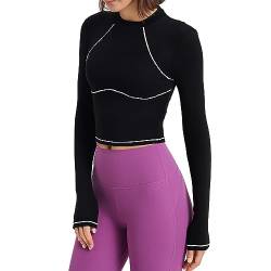 Riujater Damen Gym Langarm Crop Tops Sports Fitness Yoga Kurz Oberteil Shirts Bauchfreie Sexy Laufshirt Atmungsaktiv Sportshirt Sporttop Leicht Langarmshirts Funktionsshirt von Riujater