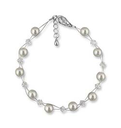 Rivelle Damen Perlenarmband creme 925 Silber Swarovski kristall Perlen 6 mm 19 cm von Rivelle