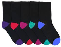 RJM Damen-Socken, 5er-Pack, Baumwolle, Schwarz mit mehrfarbigen Fersen und Zehen, 37-40, Schwarz und mehrfarbig von Rjm